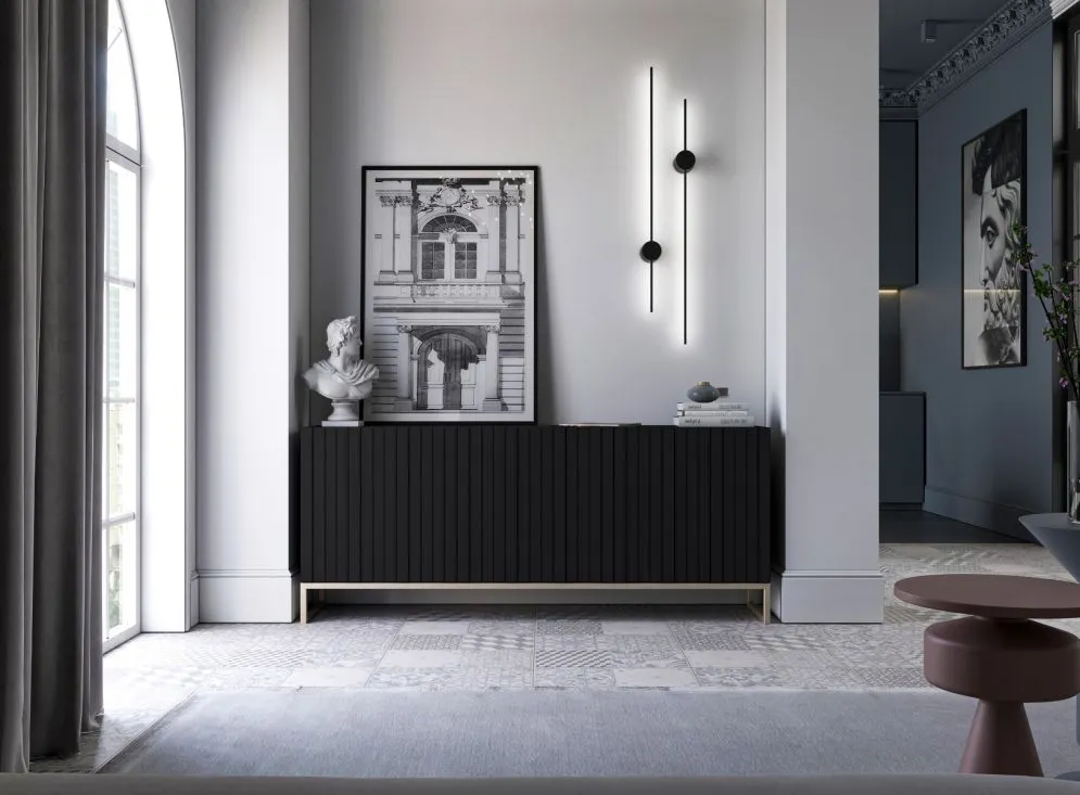 Komoda TAL 3D 168 czarna mat MEBLE LINDNER | MIRAT. w stylu GLAMOUR, LOFT kolekcja TAL