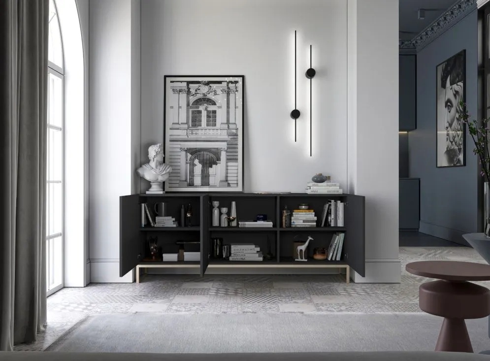 Komoda TAL 3D 168 czarna mat MEBLE LINDNER | MIRAT. w stylu GLAMOUR, LOFT kolekcja TAL