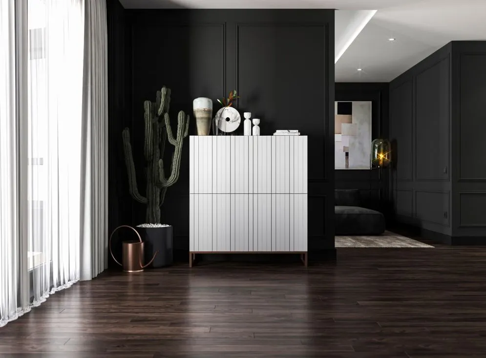 Komoda TAL 4D 112 biała mat MEBLE LINDNER | MIRAT. styl RYFLOWANY kolekcja TAL