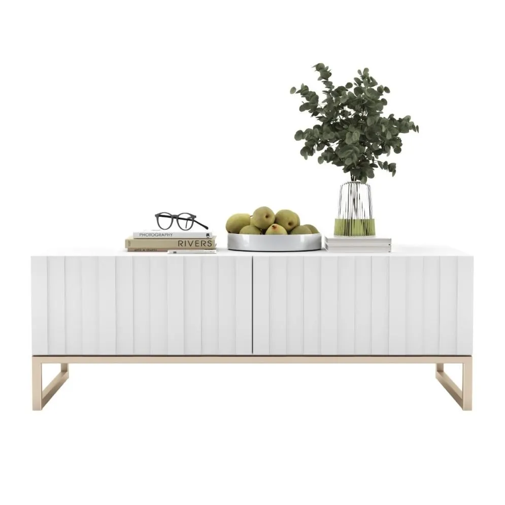 Stolik kawowy TAL 3D 110x54cm biały mat/gold do salonu I sklep meblowy MIRAT. styl GLAMOUR, RYFLOWANY kolekcja TAL