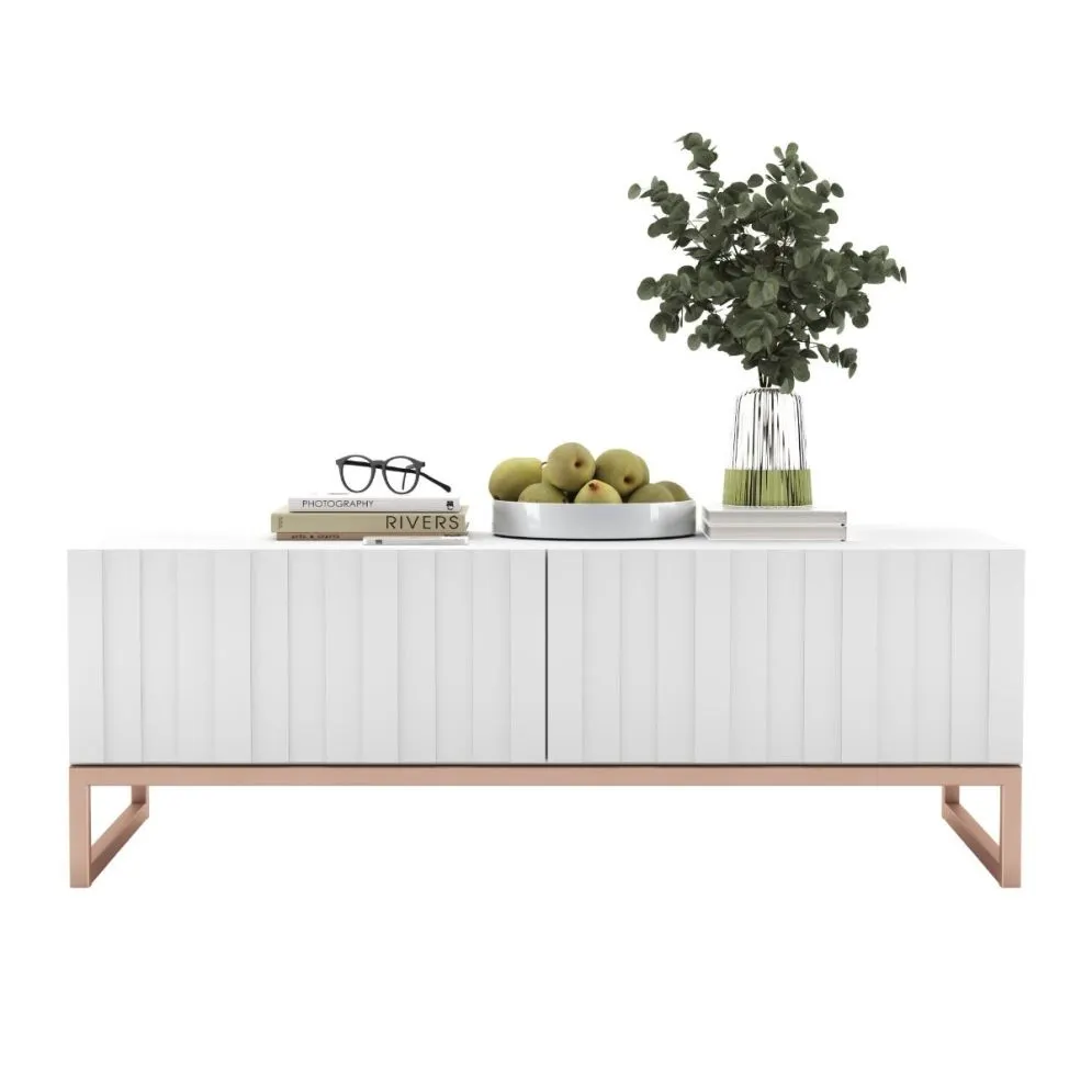 Stolik kawowy TAL 3D 110x54cm biały mat/gold do salonu I sklep meblowy MIRAT. styl GLAMOUR, RYFLOWANY kolekcja TAL