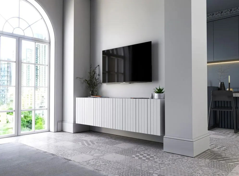 Szafka RTV TAL 2 150 biała mat MEBLE LINDNER | MIRAT. w stylu GLAMOUR kolekcja TAL