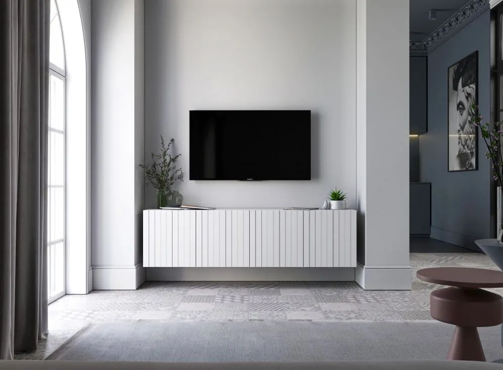 Szafka RTV TAL 2 150 biała mat MEBLE LINDNER | MIRAT. w stylu GLAMOUR kolekcja TAL