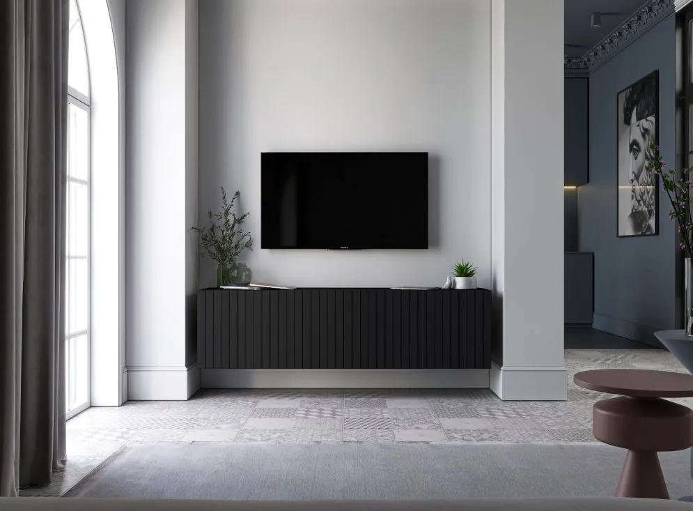 Szafka RTV TAL 2 150 czarna mat MEBLE LINDNER | MIRAT. w stylu GLAMOUR, LOFT kolekcja TAL