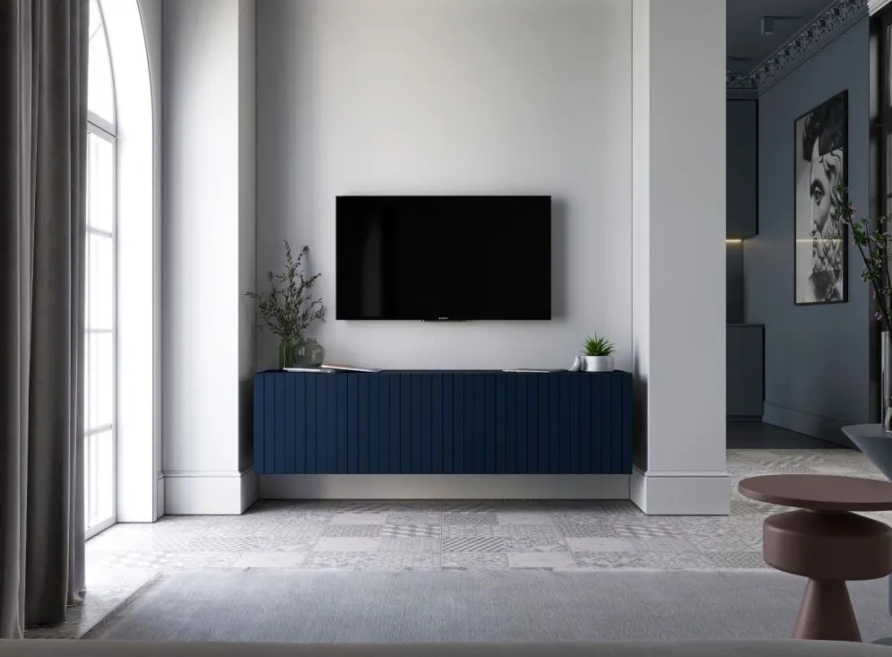 Szafka RTV TAL 2 150 granatowa mat MEBLE LINDNER | MIRAT. w stylu GLAMOUR, LOFT kolekcja TAL