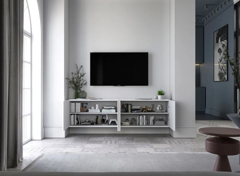 Szafka RTV TAL 2 150 biała mat MEBLE LINDNER | MIRAT. w stylu GLAMOUR kolekcja TAL