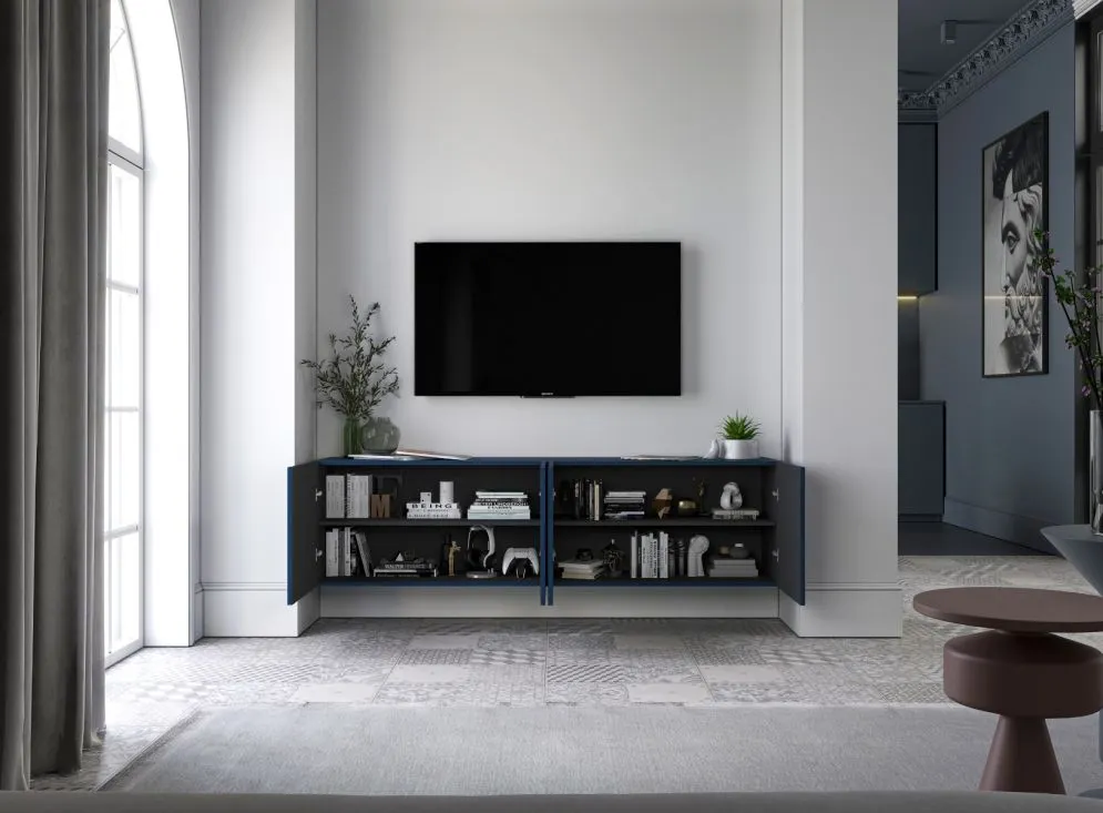 Szafka RTV TAL 2 150 granatowa mat MEBLE LINDNER | MIRAT. w stylu GLAMOUR, LOFT kolekcja TAL