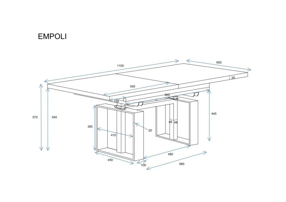 Ława rozkładana podnoszona EMPOLI 110(170)x65 dąb natura loftowa I sklep meblowy MIRAT. styl LOFT