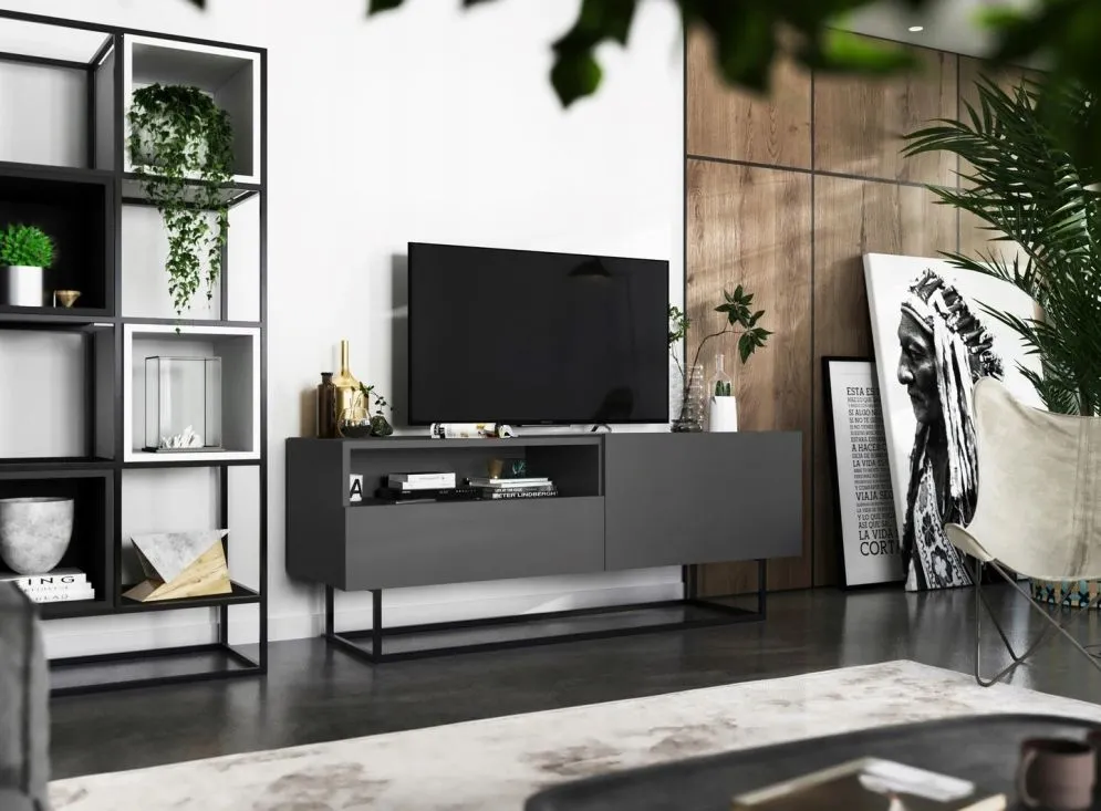 Szafka RTV SELF 3 120 grafitowa mat MEBLE LINDNER | MIRAT. w stylu  kolekcja SELF