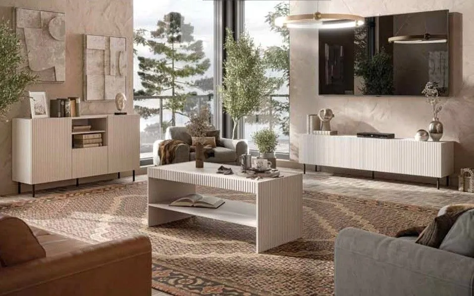 Stolik kawowy PAXOS kaszmirowy prostokątny I sklep meblowy MIRAT. styl RYFLOWANY