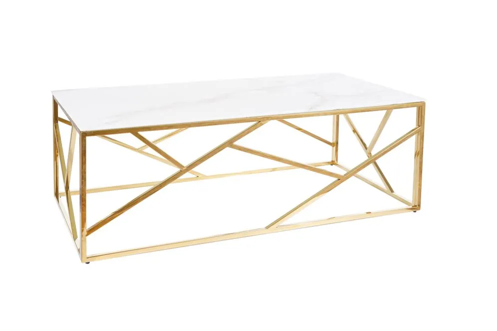 Ława ESCADA A II biały marmur/złota szklana do salonu | MIRAT. styl GLAMOUR