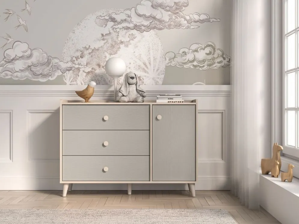 Komoda dziecięca MEVEL 05 120 szara I sklep meblowy MIRAT. styl PASTELE kolekcja MEVEL