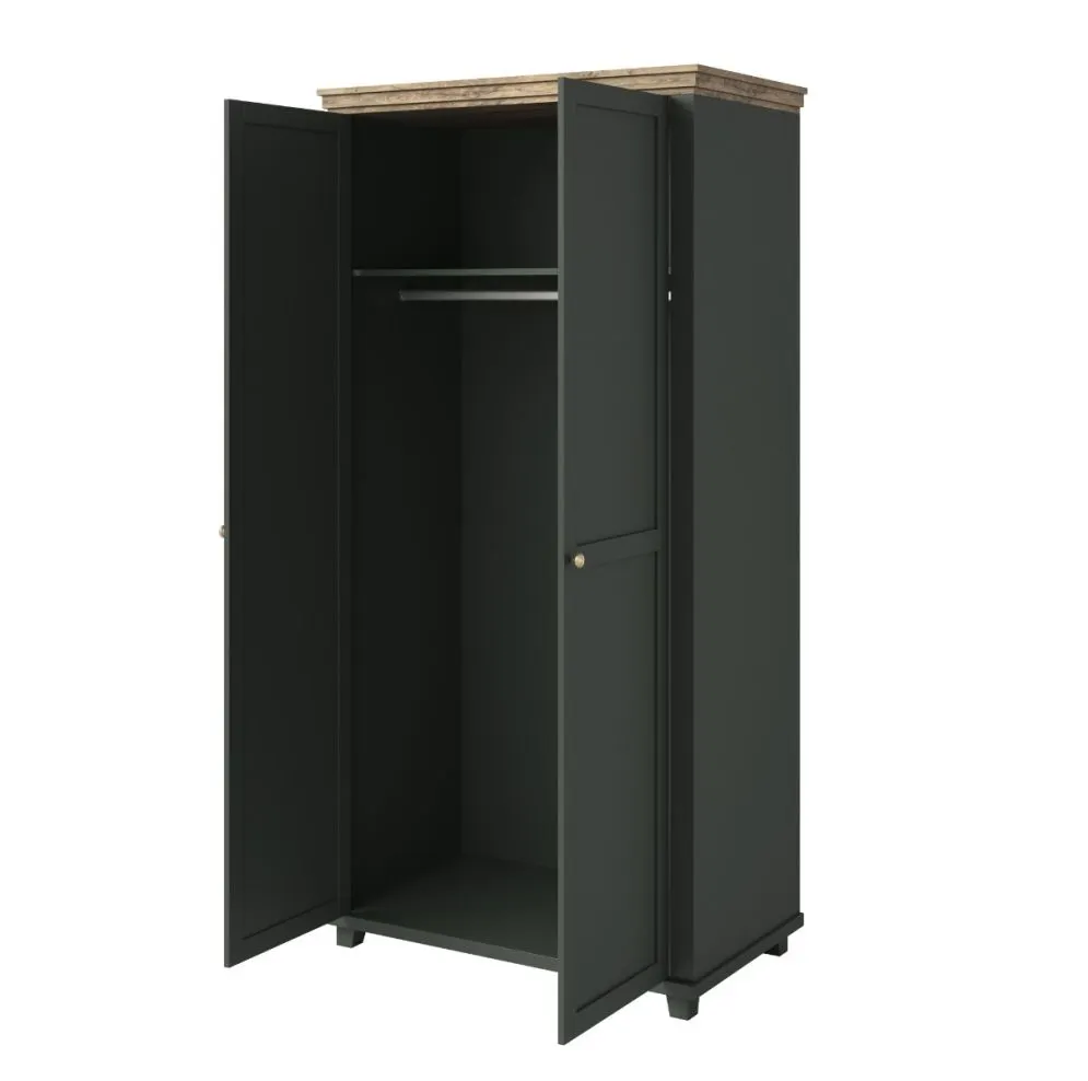 Szafa EVORA 2D zielona/dąb lefkas dwudrzwiowa do salonu I sklep meblowy MIRAT. styl SKANDYNAWSKI kolekcja EVORA