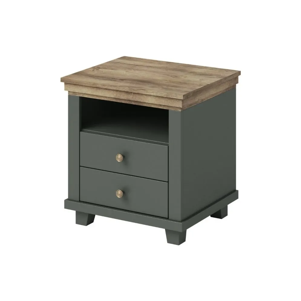 Szafka nocna EVORA 2S zielona/dąb lefkas z szufladami I sklep meblowy MIRAT. styl SKANDYNAWSKI kolekcja EVORA