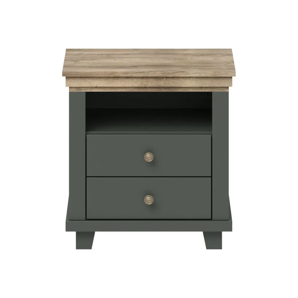 Szafka nocna EVORA 2S zielona/dąb lefkas z szufladami I sklep meblowy MIRAT. styl SKANDYNAWSKI kolekcja EVORA