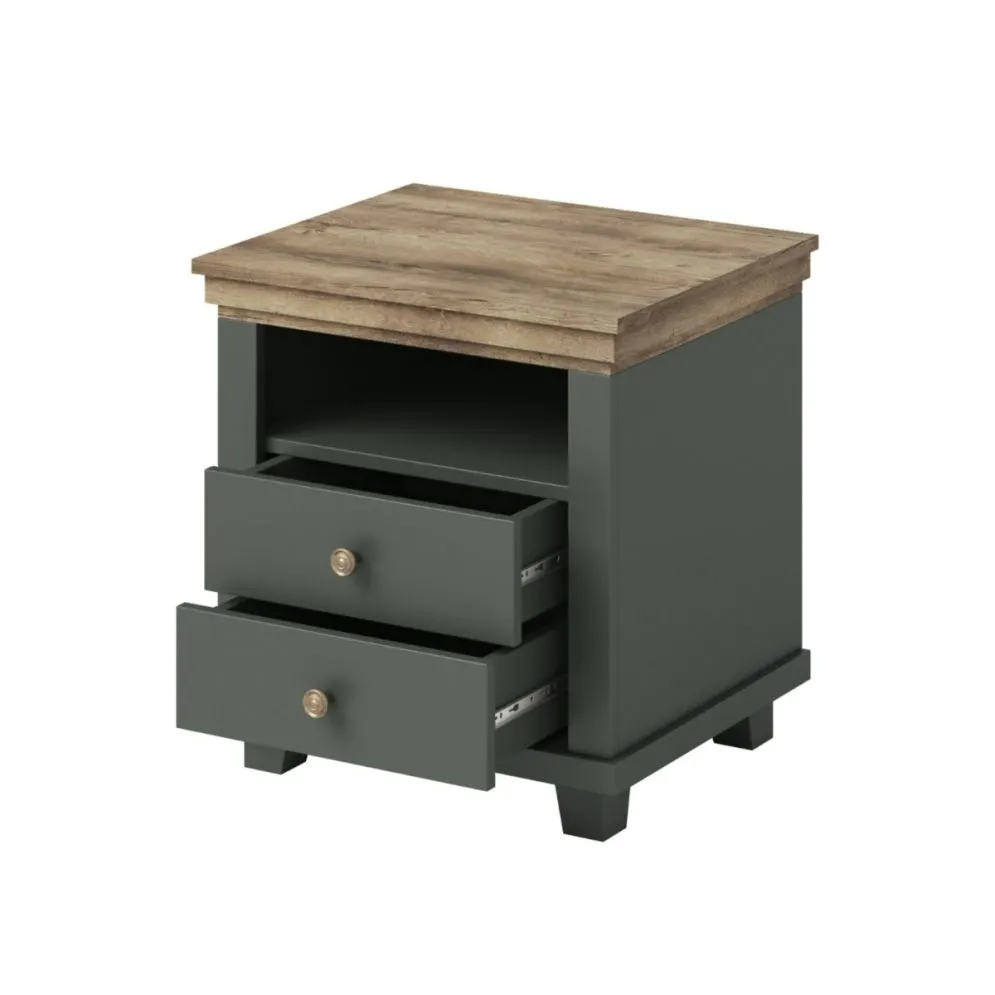 Szafka nocna EVORA 2S zielona/dąb lefkas z szufladami I sklep meblowy MIRAT. styl SKANDYNAWSKI kolekcja EVORA