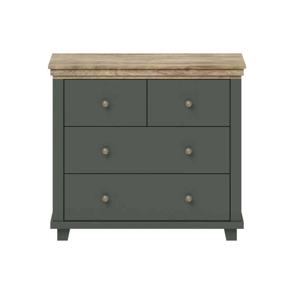 Komoda EVORA 4S 90cm zielona mat/dąb lefkas z szufladami I sklep meblowy MIRAT. styl SKANDYNAWSKI kolekcja EVORA