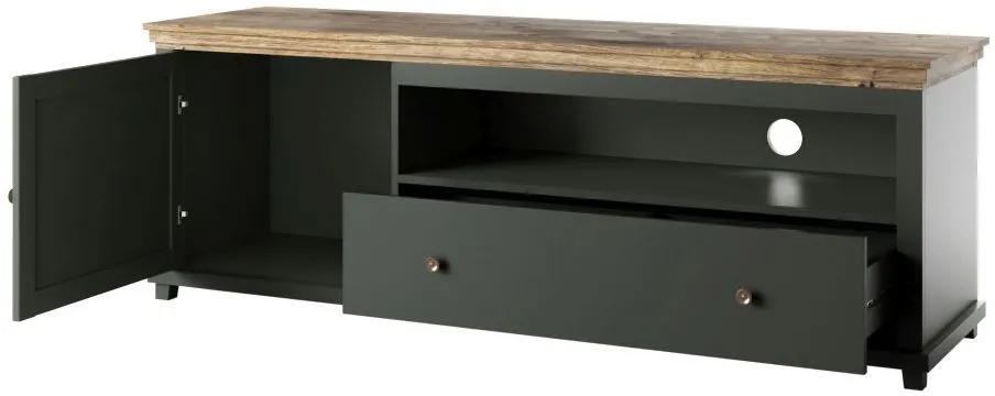 Szafka RTV EVORA 1D1S 181 zielona mat/dąb lefkas HELVETIA | MIRAT.  kolekcja EVORA