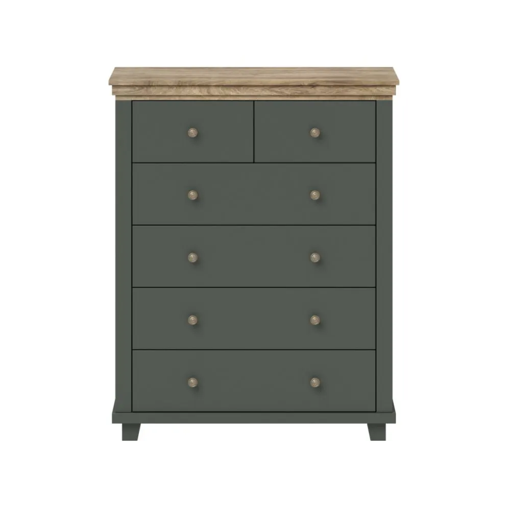 Komoda EVORA 6S 90cm zielona mat/dąb lefkas z szufladami I sklep meblowy MIRAT. styl SKANDYNAWSKI kolekcja EVORA