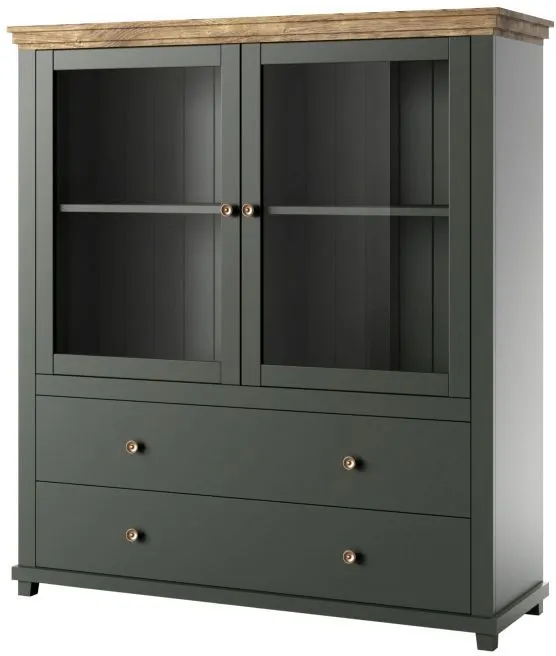 Komoda wysoka EVORA 2D2S 126 zielona mat/dąb lefkas HELVETIA | MIRAT. kolekcja EVORA