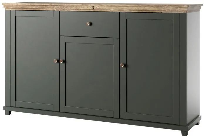 Komoda EVORA 3D1S 160 zielona mat/dąb lefkas HELVETIA | MIRAT.  kolekcja EVORA