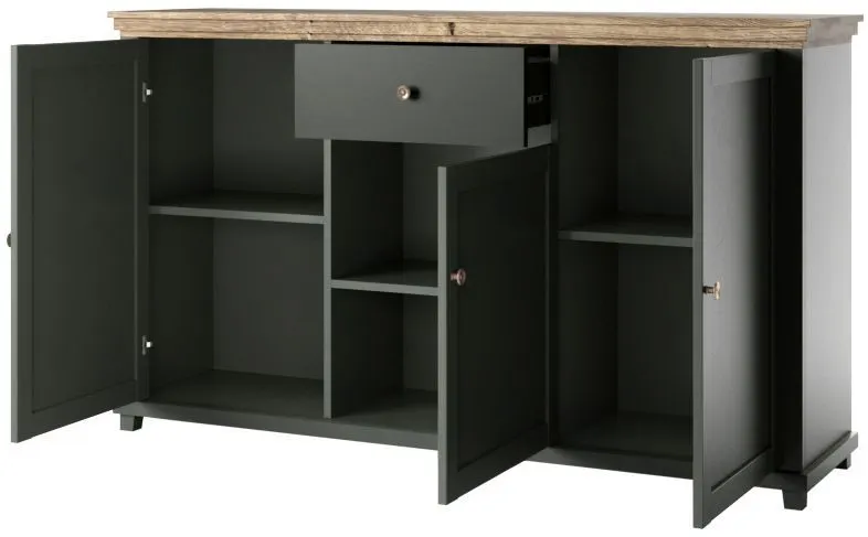 Komoda EVORA 3D1S 160 zielona mat/dąb lefkas HELVETIA | MIRAT.  kolekcja EVORA