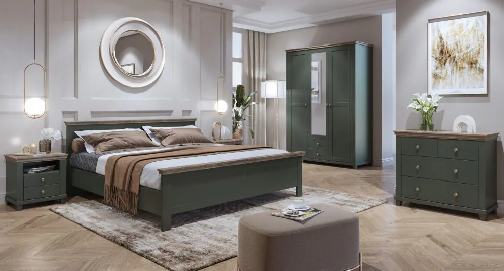 Komoda EVORA 4S 90cm zielona mat/dąb lefkas z szufladami I sklep meblowy MIRAT. styl SKANDYNAWSKI kolekcja EVORA