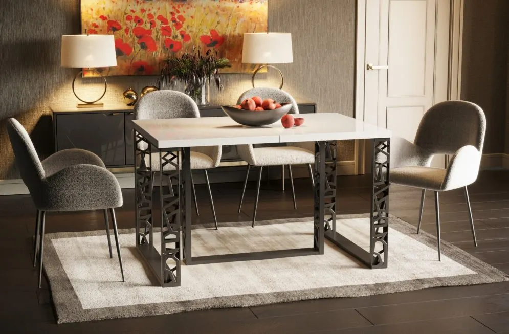 Stół rozkładany EWEREST MAX 130(250)x85 biały połysk do jadalni I sklep meblowy MIRAT. styl LOFT