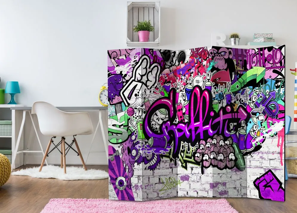 Parawan jednostronny Street art 225x172 cm 5-częściowy fioletowy | MIRAT.