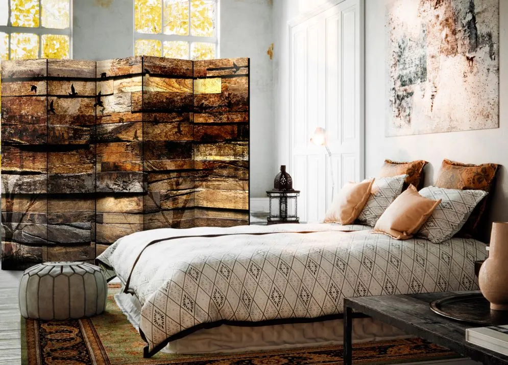 Parawan jednostronny Tła i desenie 225x172 cm 5-częściowy brązowy | MIRAT.