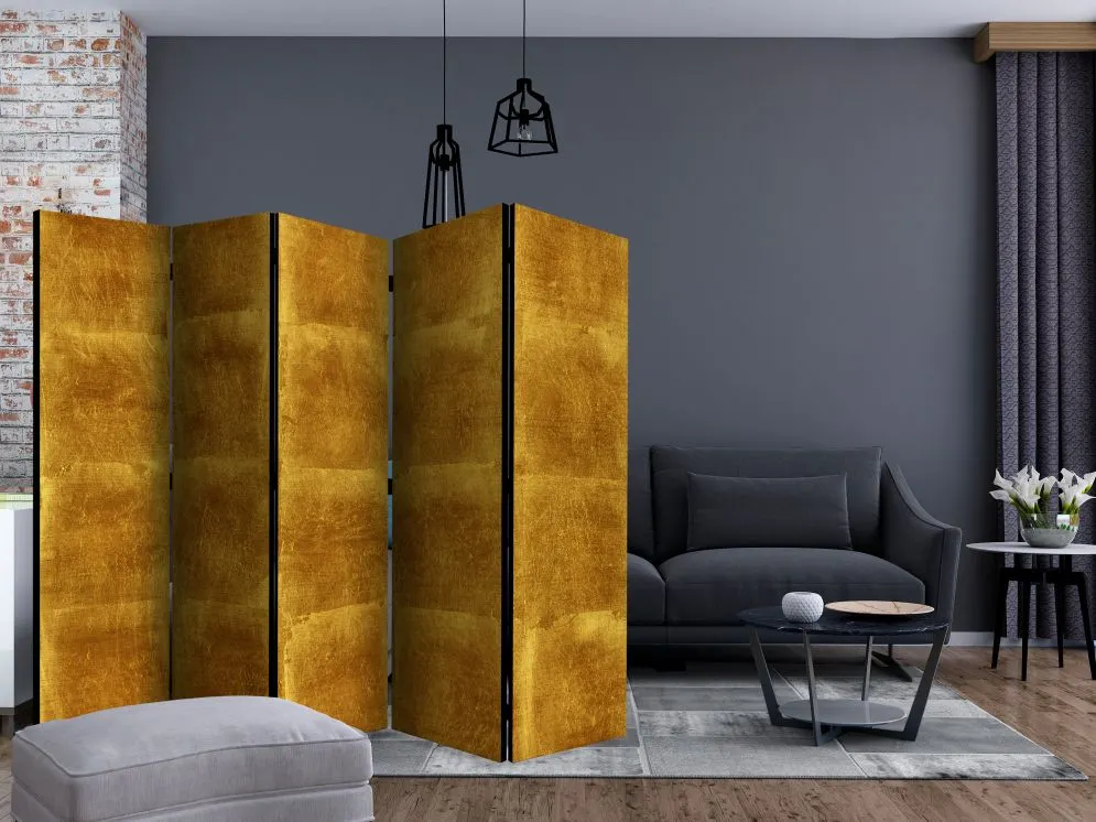 Parawan dwustronny Tła i desenie 225x172 cm 5-częściowy żółty | MIRAT.