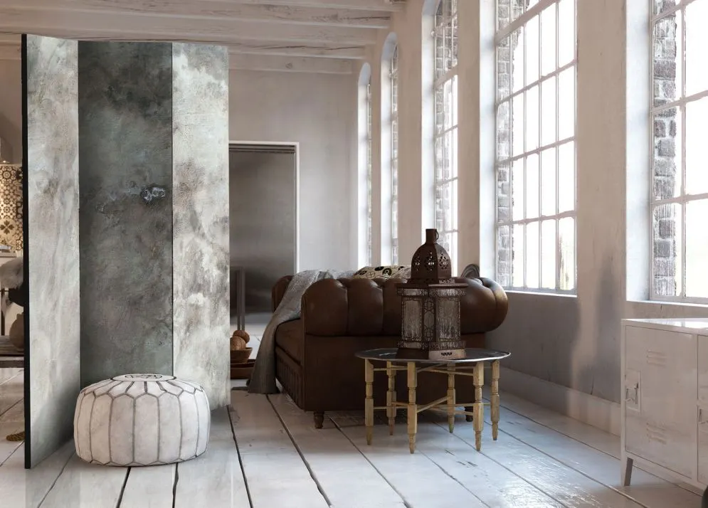 Parawan jednostronny Abstrakcje 135x172 cm 3-częściowy szary | MIRAT.