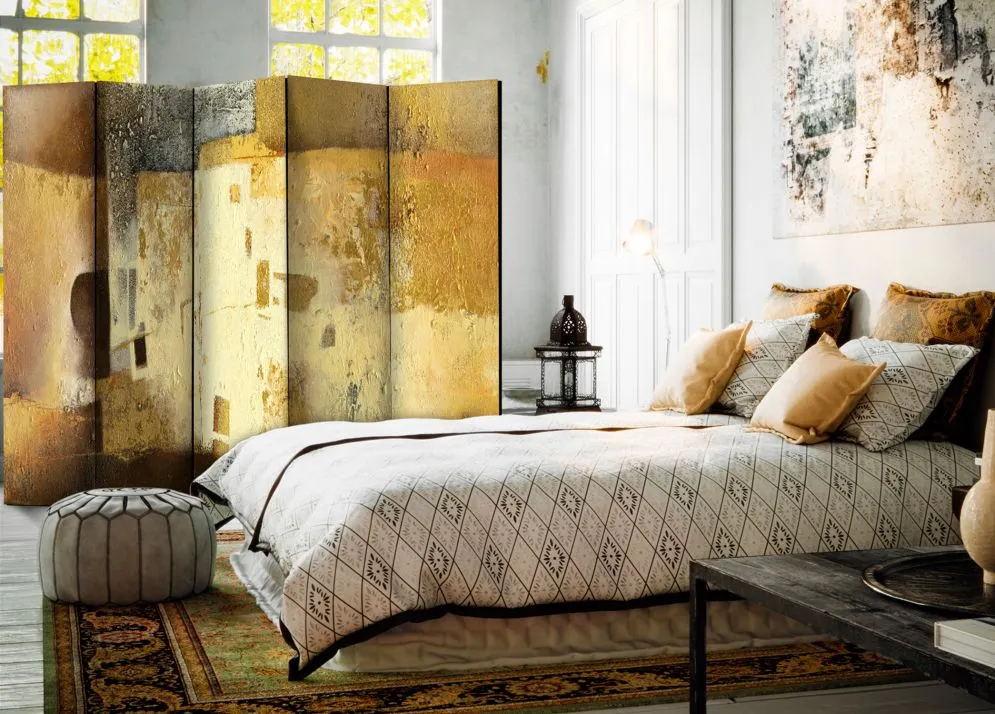 Parawan akustyczny Abstrakcje 225x172 cm 5-częściowy żółty | MIRAT.