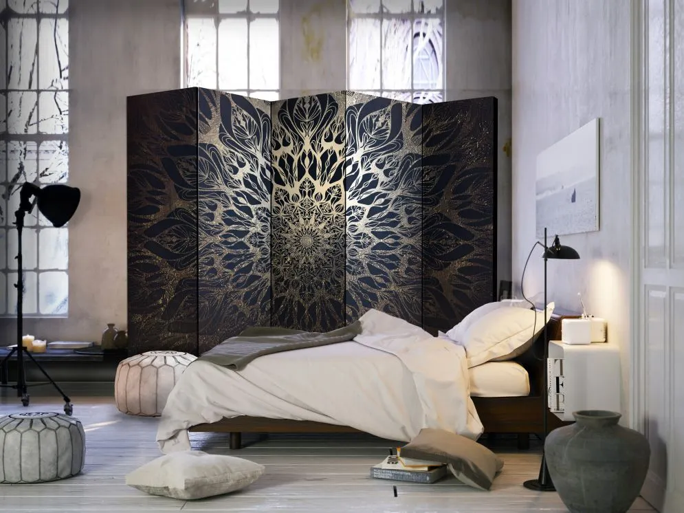 Parawan dwustronny Orient 225x172 cm 5-częściowy czarny | MIRAT.