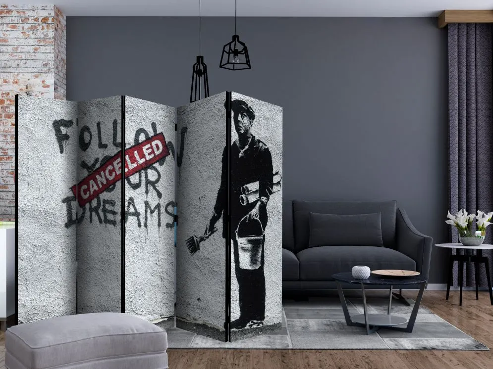 Parawan dwustronny Street art 225x172 cm 5-częściowy szary | MIRAT.