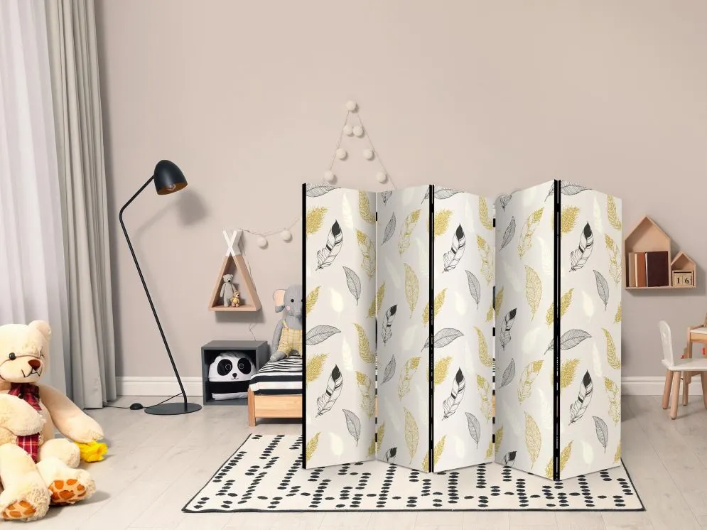 Parawan dwustronny Tła i desenie 225x172 cm 5-częściowy biały | MIRAT.