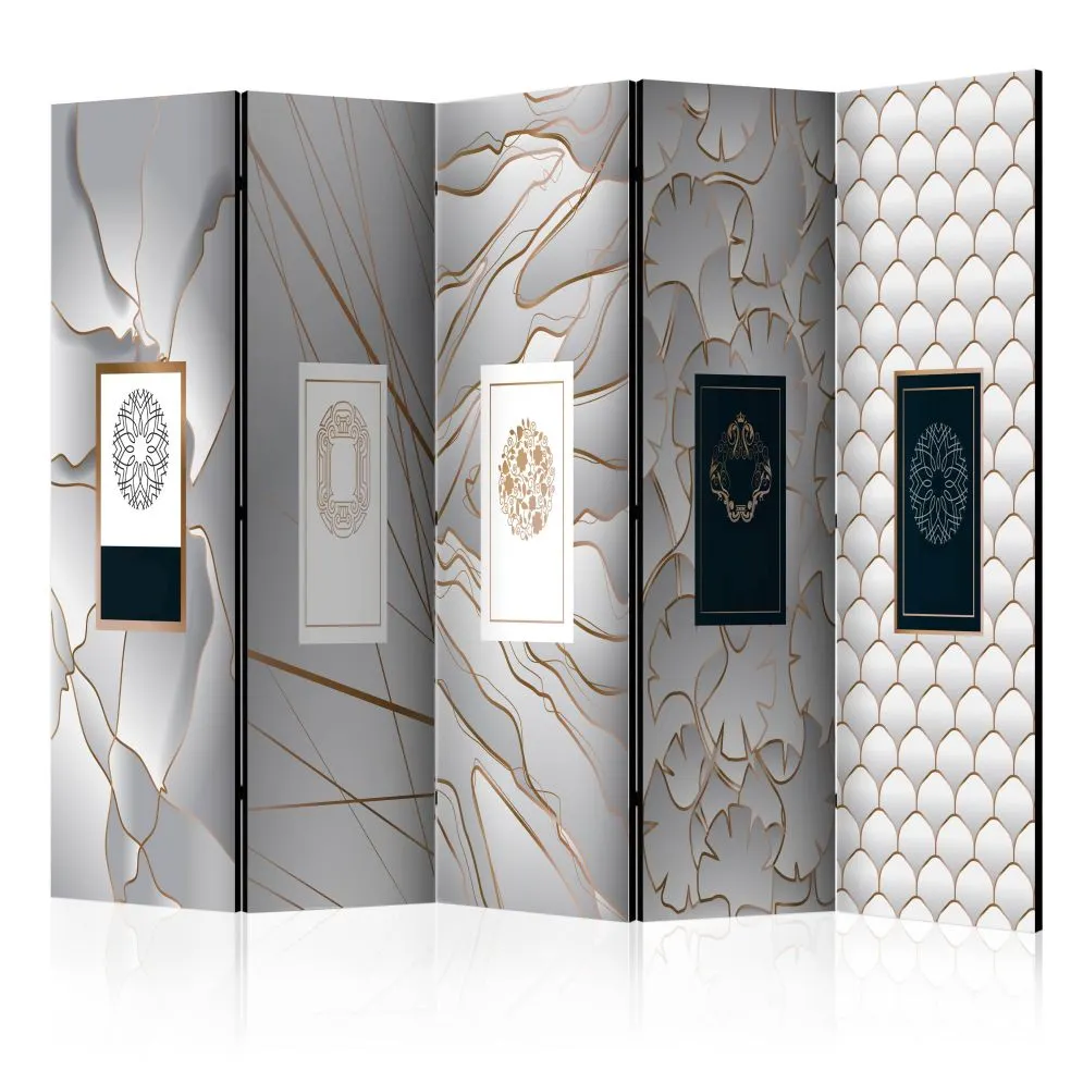 Parawan jednostronny Tła i desenie 225x172 cm 5-częściowy szary | MIRAT.