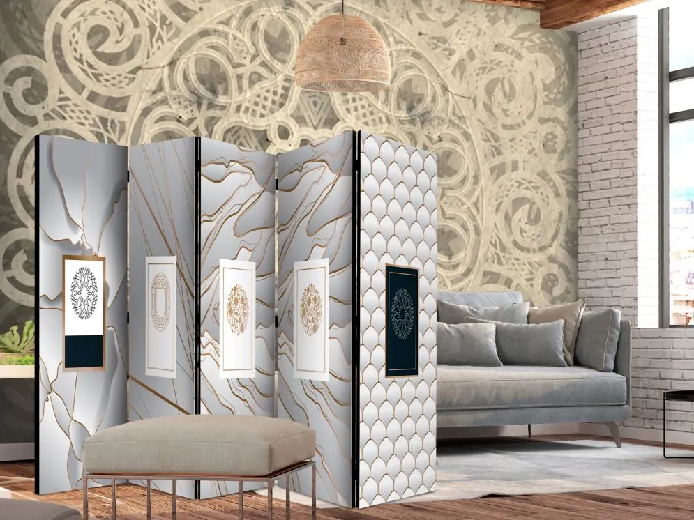 Parawan jednostronny Tła i desenie 225x172 cm 5-częściowy szary | MIRAT.