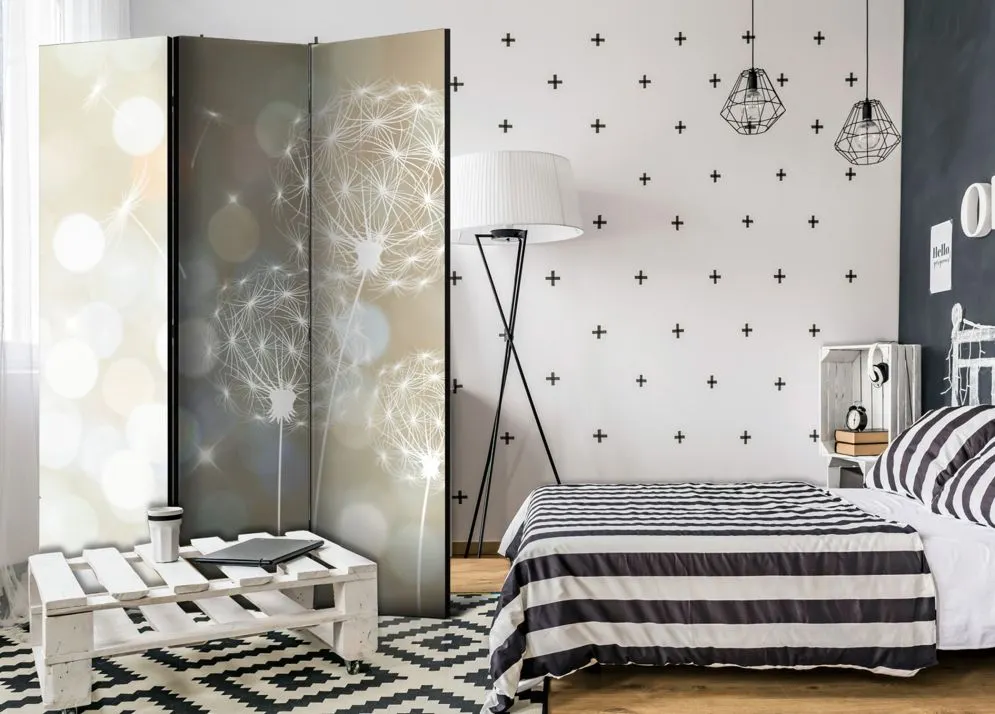 Parawan dwustronny Kwiaty 135x172 cm 3-częściowy beżowy | MIRAT.