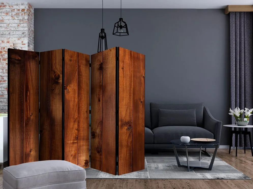 Parawan jednostronny Tła i desenie 225x172 cm 5-częściowy brązowy | MIRAT.