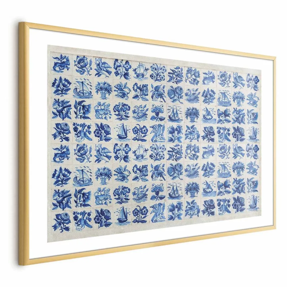Plakat Płytki azulejos 60x40 cm z ramą złotą z marginesem | MIRAT.