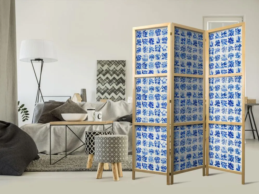 Parawan japoński Abstrakcje 135x172 cm 3-częściowy niebieski | MIRAT.