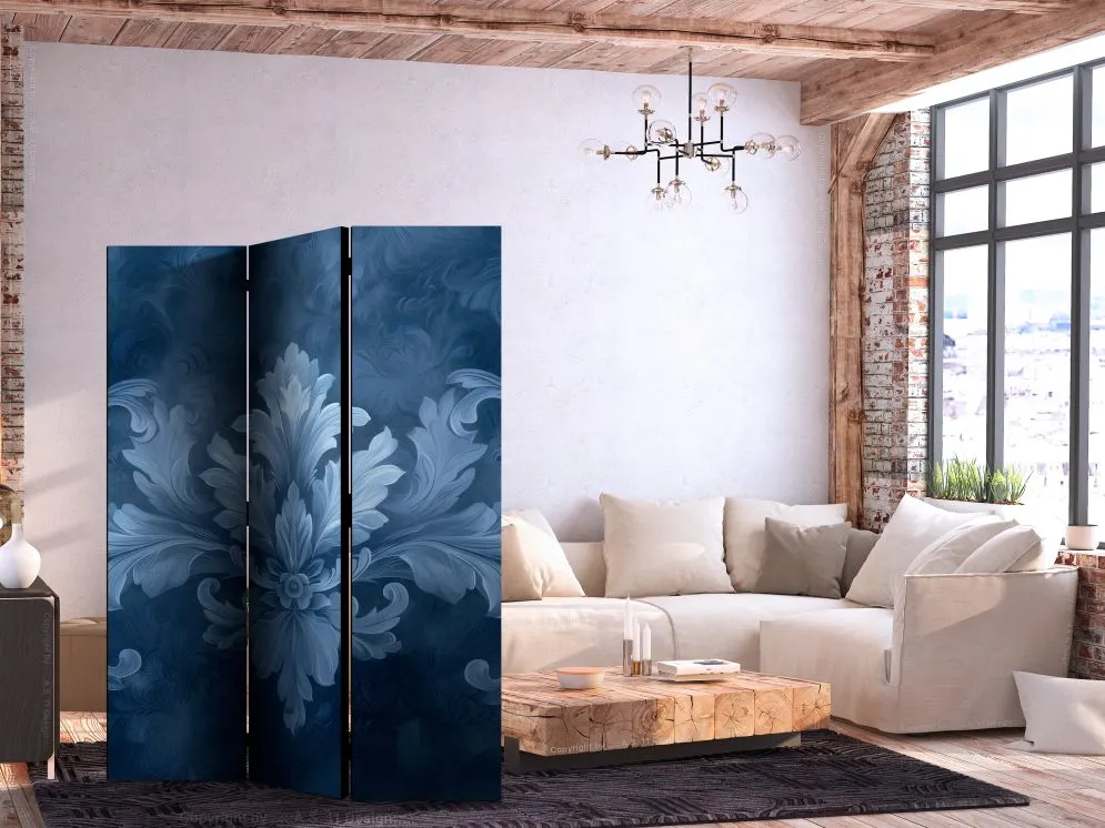 Parawan jednostronny Kwiaty 135x172 cm 3-częściowy niebieski | MIRAT.