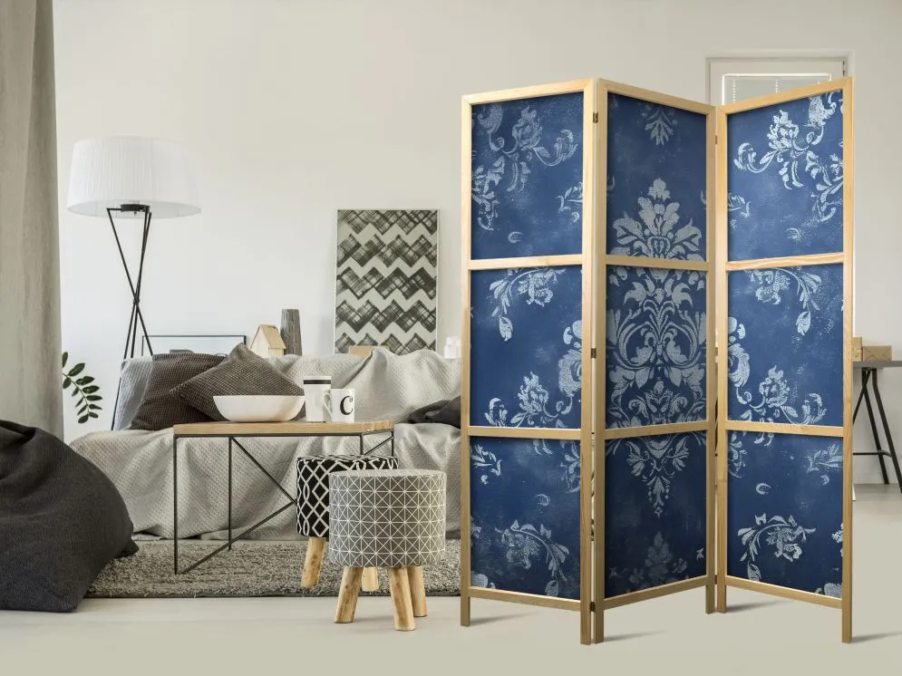 Parawan japoński Kwiaty 135x172 cm 3-częściowy niebieski | MIRAT.