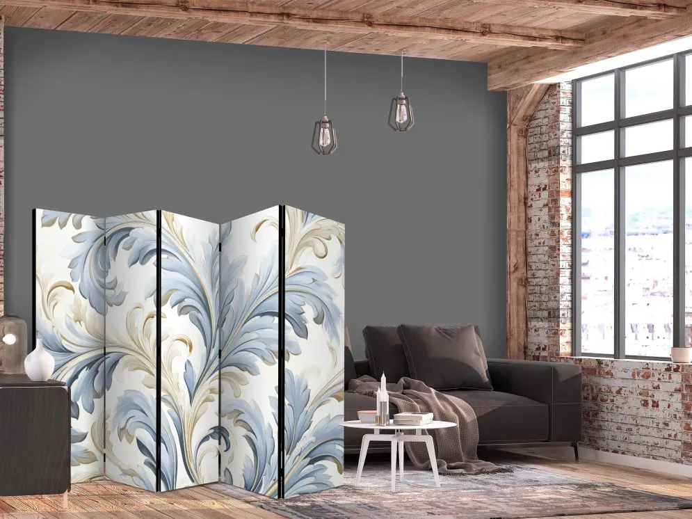 Parawan jednostronny Kwiaty 225x172 cm 5-częściowy szary | MIRAT.