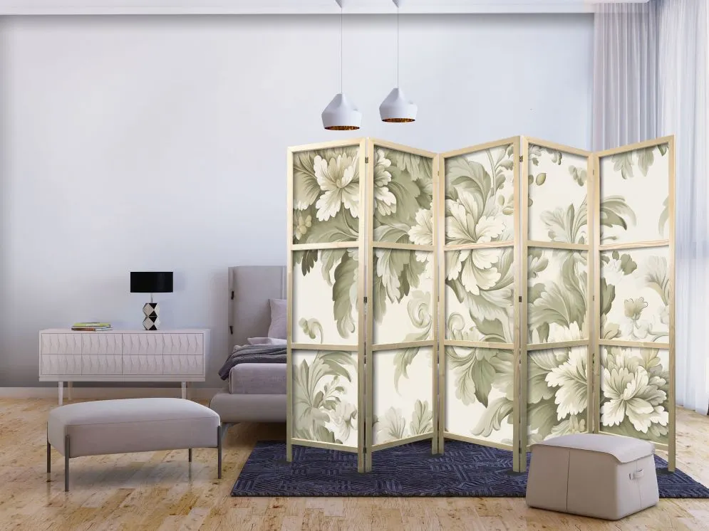 Parawan japoński Kwiaty 225x172 cm 5-częściowy beżowy | MIRAT.