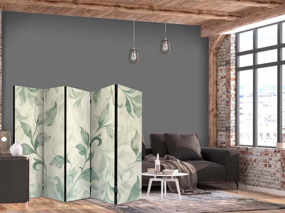 Parawan dwustronny Kwiaty 225x172 cm 5-częściowy szary | MIRAT.