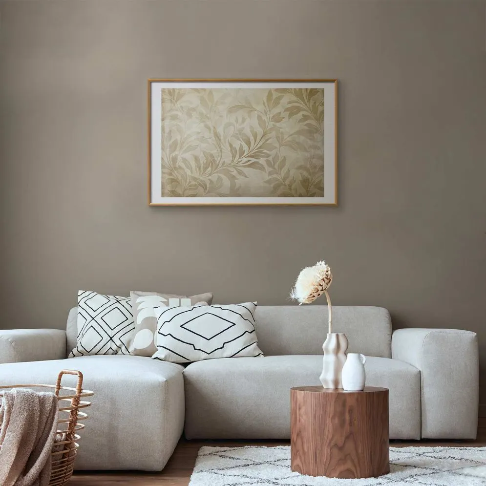 Plakat Piaskowe listki 42x29,7 cm z ramą złotą z marginesem | MIRAT.