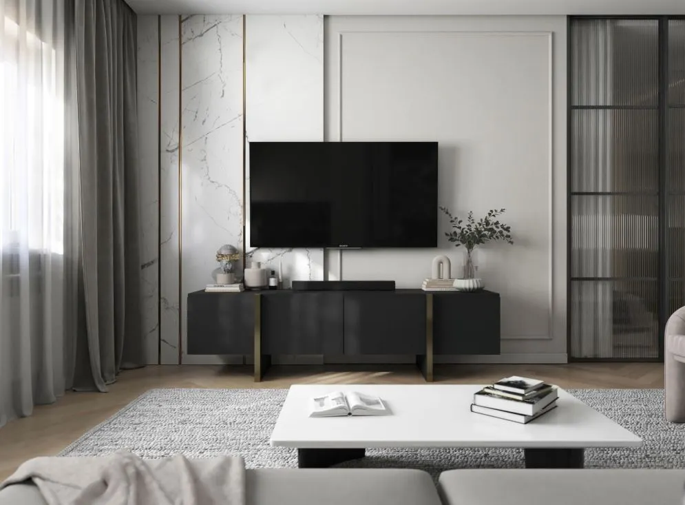 Szafka RTV GRANT 180cm czarny mat do salonu I sklep meblowy MIRAT. styl GLAMOUR, LOFT