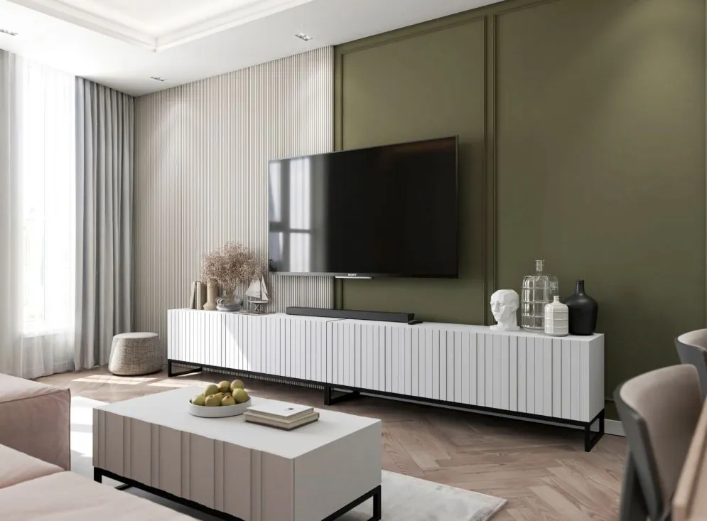 Stolik kawowy TAL 3D 110x54cm biały mat nowoczesny I sklep meblowy MIRAT. styl LOFT, RYFLOWANY kolekcja TAL